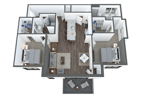 Floor plan for 2 beds, 2 baths, 1087 sqft